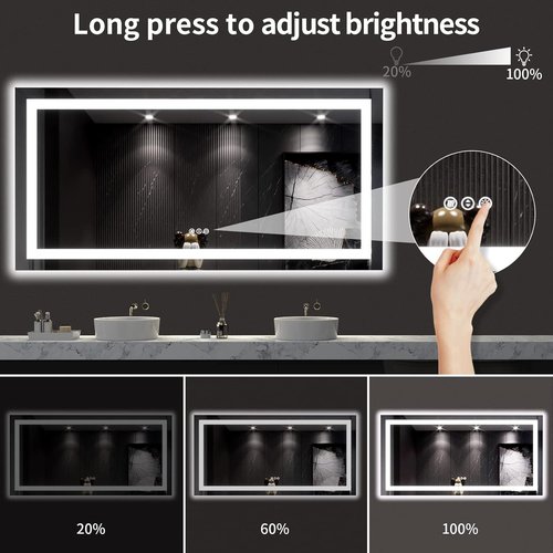 LOAAO 60X30 LED Bathroom Mirror - Dimmable, Anti-Fog, Backlit & Front Lit | Lighted Vanity Mirror with Memory Function