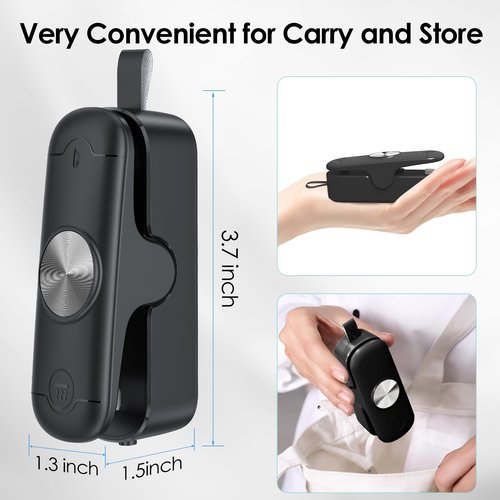 OEOP 2 Pack Mini Bag Sealer, 2 in 1 Sealer and Cutter, Portable Heat Sealer Machine, Chip Heat Resealer for Snacks & Food Storage, Black/White (Batteries Included)