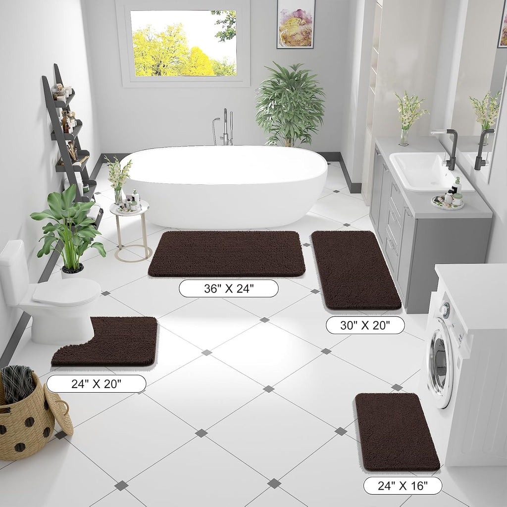 OLANLY Large Bath Rugs - Extra Soft Chenille with Rubber Backing | Quick Dry & Machine Washable, Brown 47x32