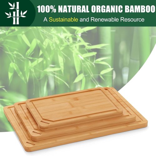 Homaxy Organic Bamboo Cutting Boards Set - 3-Piece Kitchen Board Set with Juice Groove & Handles | Ideal for Meat, Fruits & Vegetables