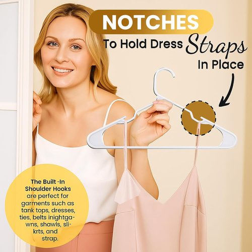 Modern Space 100-Pack Adult Plastic Hangers - Sturdy & Durable Design for Shirts, Pants, Coats, & More - White