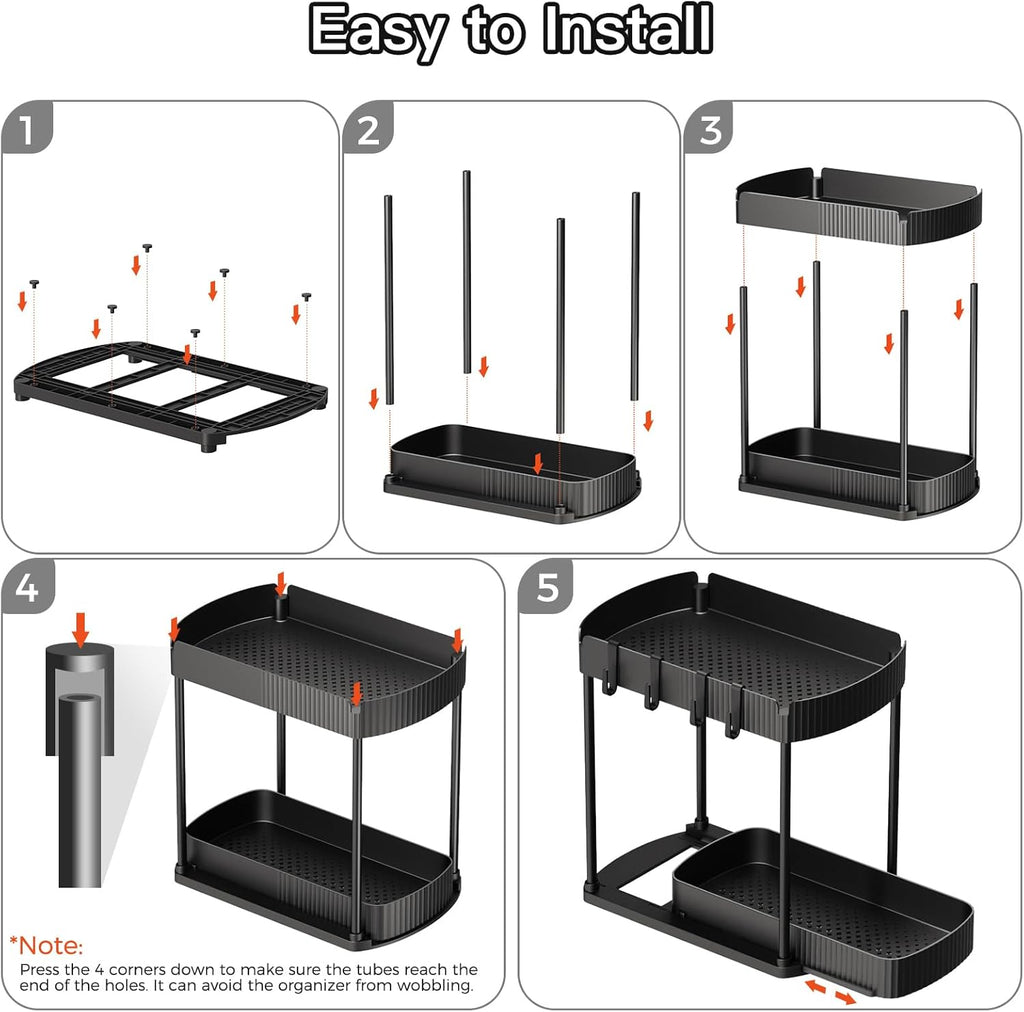Ukeetap Multi-Purpose Pull-Out Storage Organizers - Under Sink & Cabinet Solutions, Black, 12.8 Inches, 2 Pack