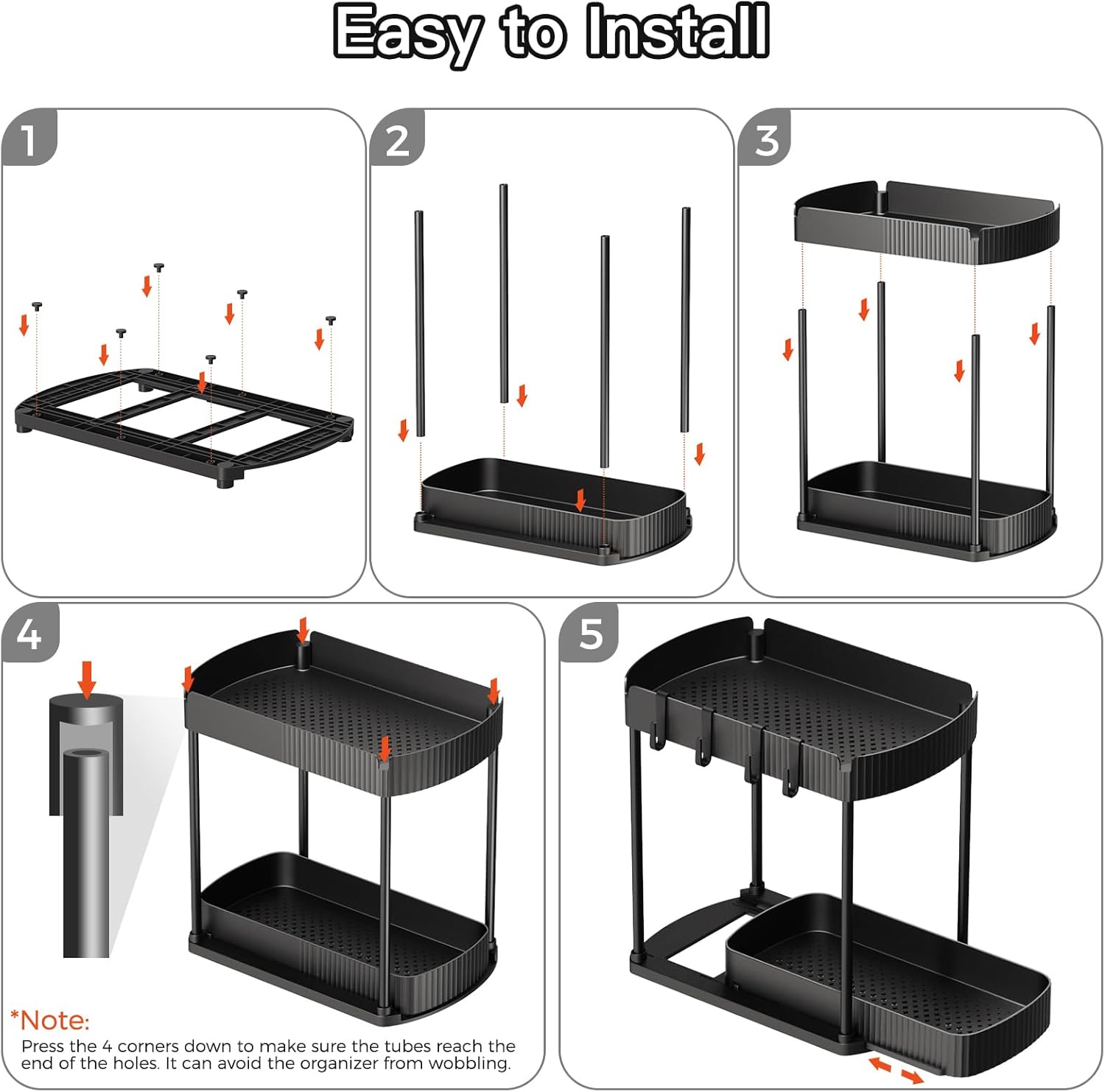 Ukeetap Multi-Purpose Pull-Out Storage Organizers - Under Sink & Cabinet Solutions, Black, 12.8 Inches, 2 Pack