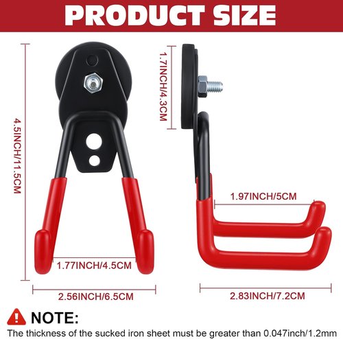 Landhoow Heavy Duty Magnetic Hooks - 6 Pcs Strong Storage Utility Hangers with Anti-Slip Rubber Coating | Red