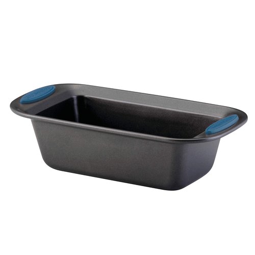 Rachael Ray Bakeware Nonstick Cookie Pan Set, 3-Piece, Gray with Marine Blue Grips & Yum-o! Bakeware Oven Lovin' Nonstick Loaf Pan, 9-Inch by 5-Inch Steel Pan, Gray with Marine Blue Handles