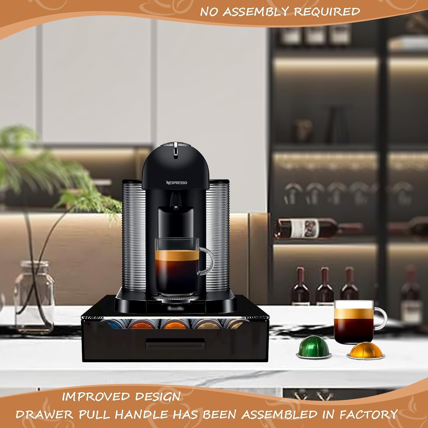 Nespresso Vertuo Pod Holder - Deluxe Black Tempered Glass Top | Compact Design Holds 75 Small Pods