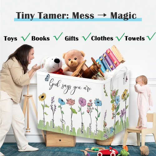 Runtoo Christian Bible Verse Floral Nursery Decor Baby Basket Religious Spiritual Inspirational Baby Shower Decorations Boys Gift Basket Toddler Toy Box Laundry Hamper Closet Storage Bins