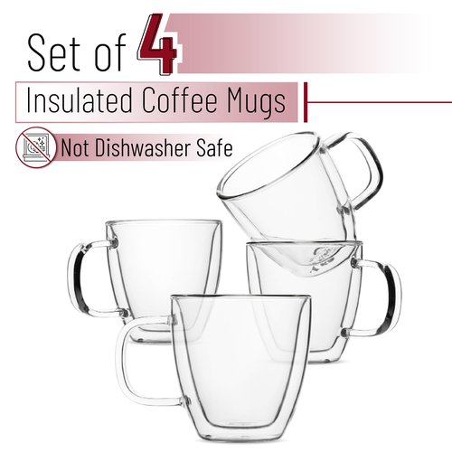 BTaT- Double Walled Espresso Cups, 5 oz, Set of 4, Clear Coffee Mugs, Double Wall Insulated Espresso Cups, Small Coffee Mugs for Tea, Lattes, Macchiatos, Hot & Cold Beverages, Microwave Safe