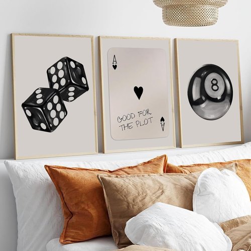 BOKPEN Poker Dice Wall Art - Funky Retro Y2K Canvas Prints for Game Room | 12x16in Unframed Decor