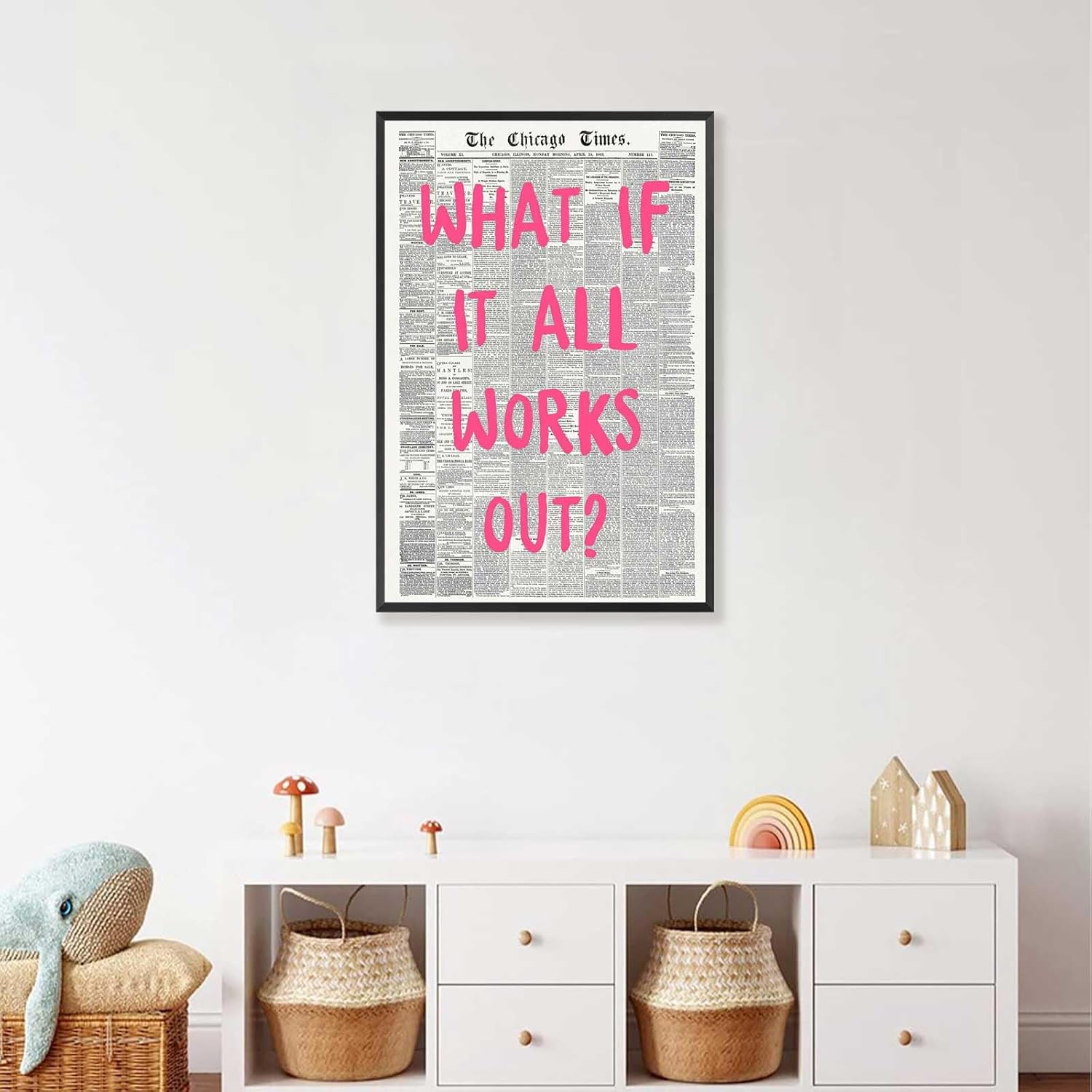 Retro Newspaper Poster - Positive Affirming Quote Canvas Wall Art by What If It All Works Out | 8x12in Framed