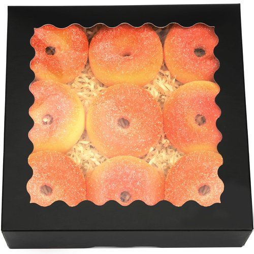 qiqee Auto-pop up Black Bakery Boxes 50 Packs Pastry Box 8x8x2.5 inch Pie Boxes With Window
