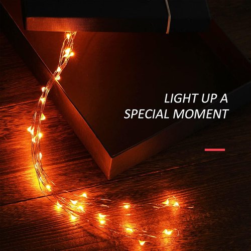 Ariceleo Mini Halloween Fairy Lights - 2 Pack Copper Wire LED String Lights | Battery Operated, 16ft Orange