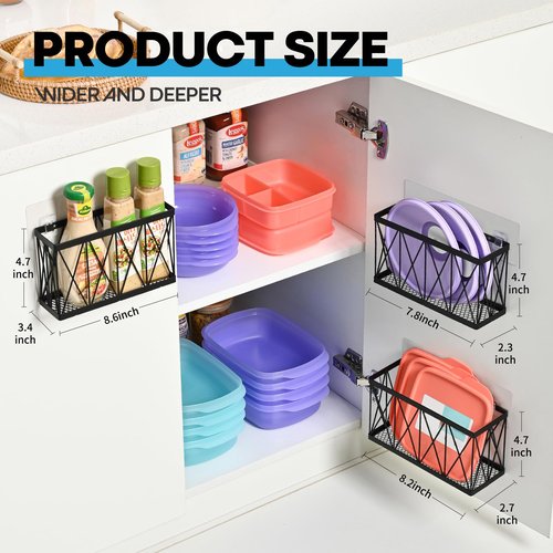 MIXISAV 3 Pack Cabinet Organizer - Adhesive Lid Organizer Slim Space Wall Mounted Inside Cabinet Door Storage for Kitchen, Bathroom, Pantry, Under Sink