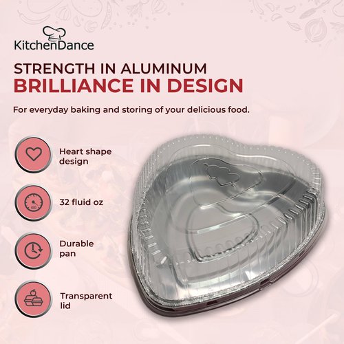 KitchenDance 8 Inch Disposable Heart Shaped Aluminum Cake Pans Without Lids - Heart Shaped Cake Tins for Baking - Romantic Heart Shaped Foil Pans Ideal for Valentine's Day & Special Occasions - 339NL