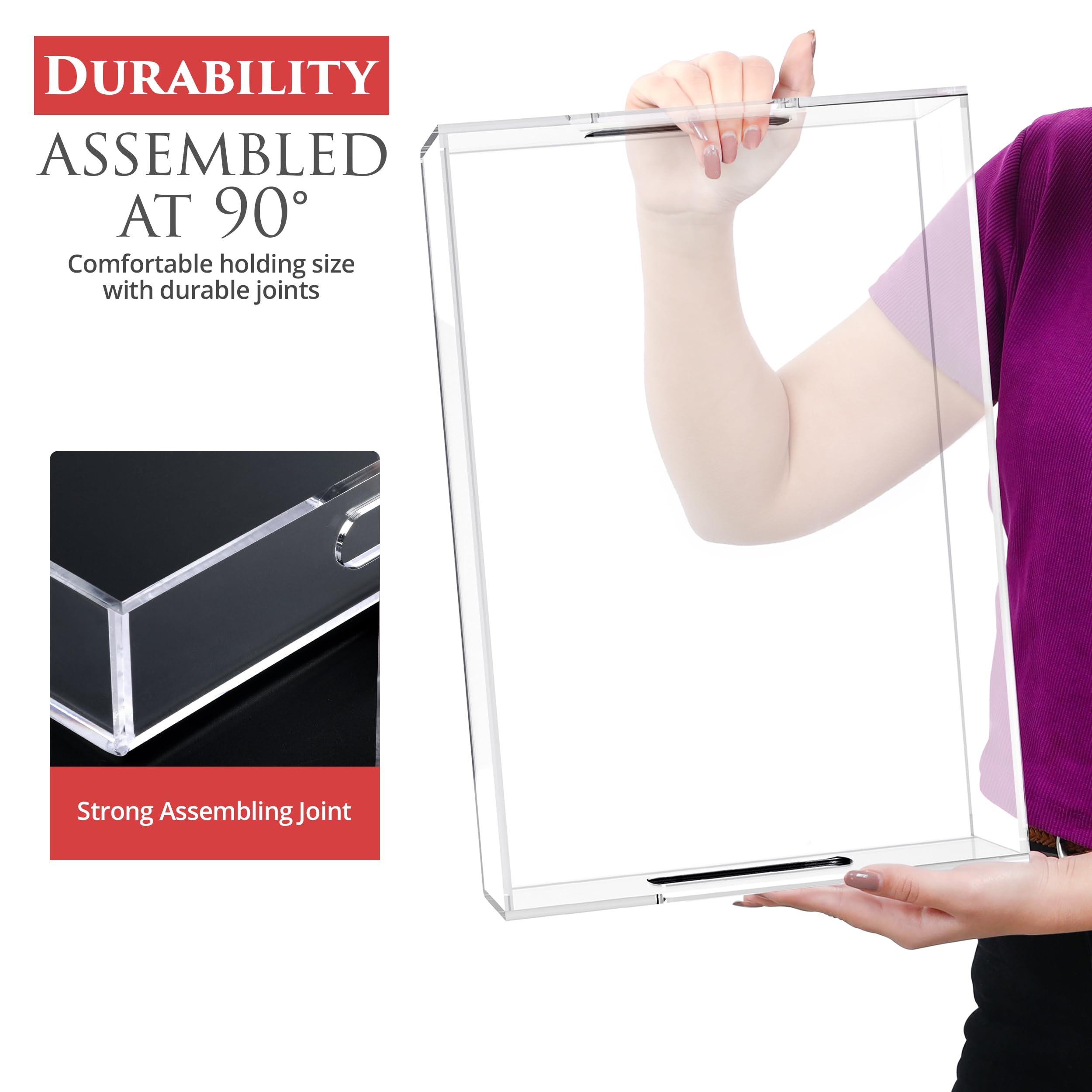 Acrylic Tray 15x10 with Cut Handles - Spill Proof Decorative Tray is an Ideal Countertop Organizer for Living Rooms, Ottoman Coffee Tables, Offices, Kitchens & Serving Guests