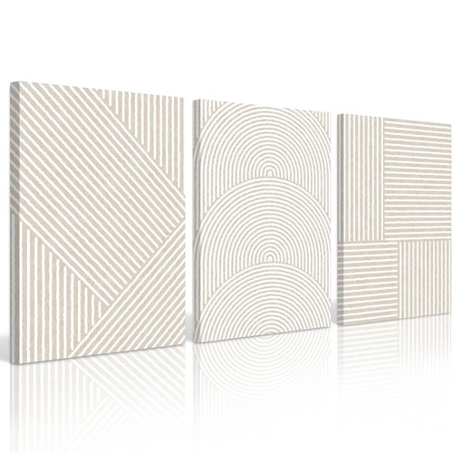 Beige Abstract Wall Art Pictures Boho Modern Canvas Wall Decor Neutral Line Wall Art Minimalist Art Abstract Beige Prints Painting Modern Artwork for Living Room Bedroom 16x24x3 Inch Ready to Hang