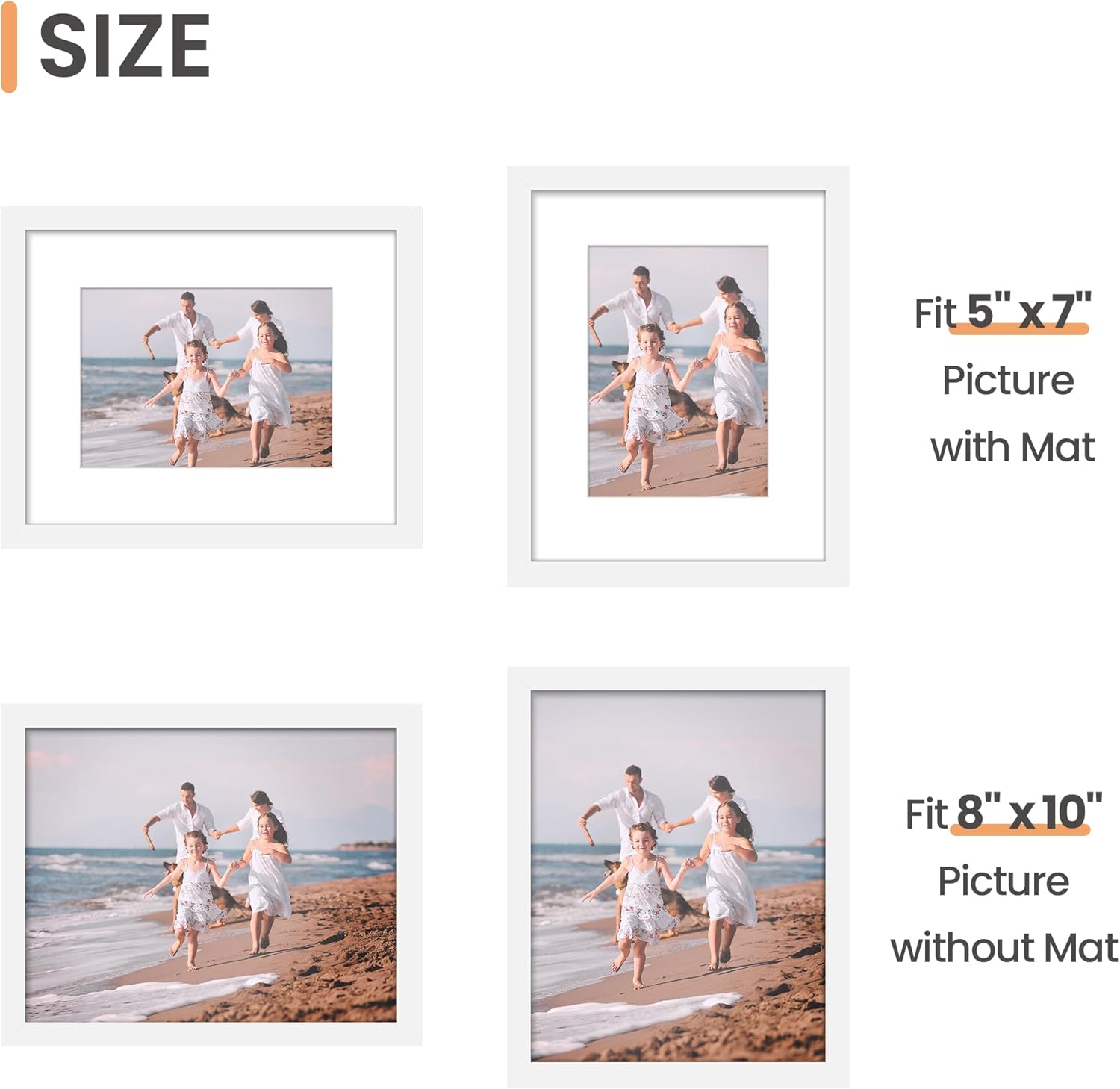Upsimples 8x10 Picture Frame Set of 5 - Versatile Display for 5x7 with Mat or 8x10 Without - White