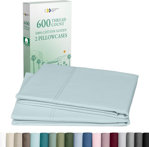 California Design Den Luxuriously Soft 600 Thread Count Cotton Pillowcases - Set of 2, Seafoam Color
