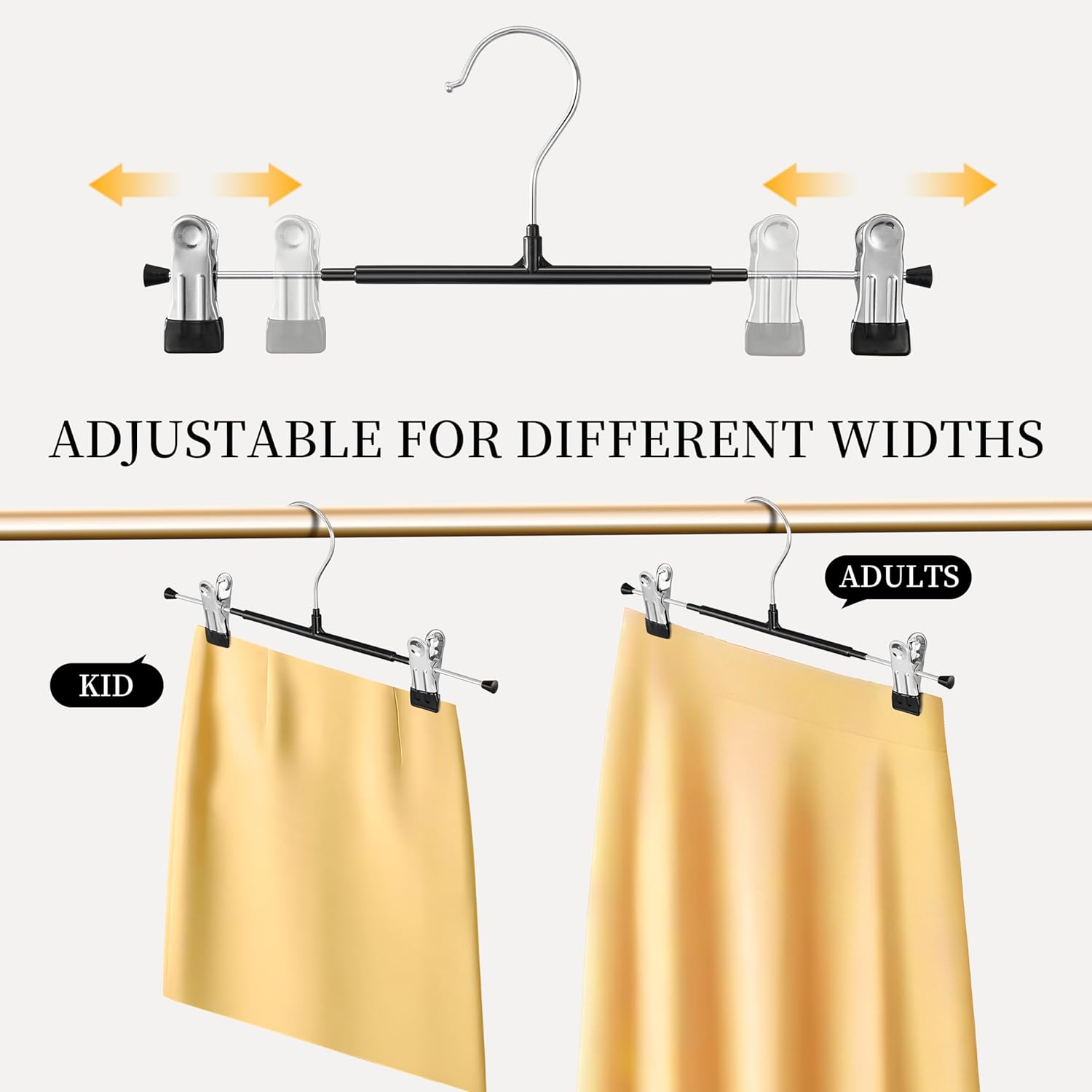 Skiennix 20-Pack Heavy Duty Pants & Skirt Hangers - Non-Slip Metal Clips for Space-Saving Organization