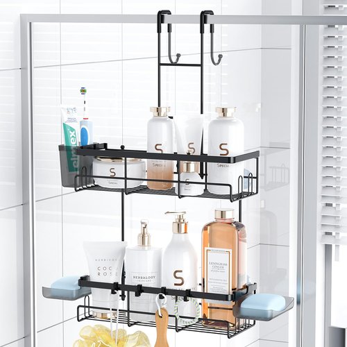 Aitatty Over The Door Shower Caddy - Rustproof Hanging Organizer | No Drilling Black Bathroom Rack
