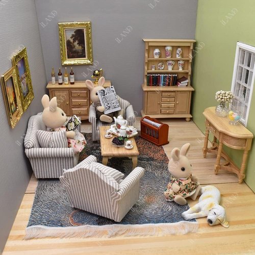 iLAND Miniature Dollhouse Accessories - 1:12 Scale Furniture & Classic Paintings Set (4 Golden Frames)