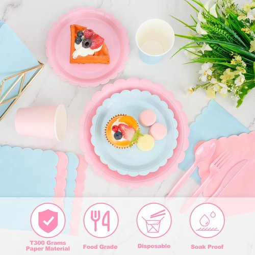 352 Pcs Gender Reveal Plates and Napkins, Boy or Girl Gender Reveal Party Supplies Include Pink and Blue Plates Napkin Cup Plastic Spoon Fork Knive for Baby Shower Birthday Decor Supplies, Serves 50