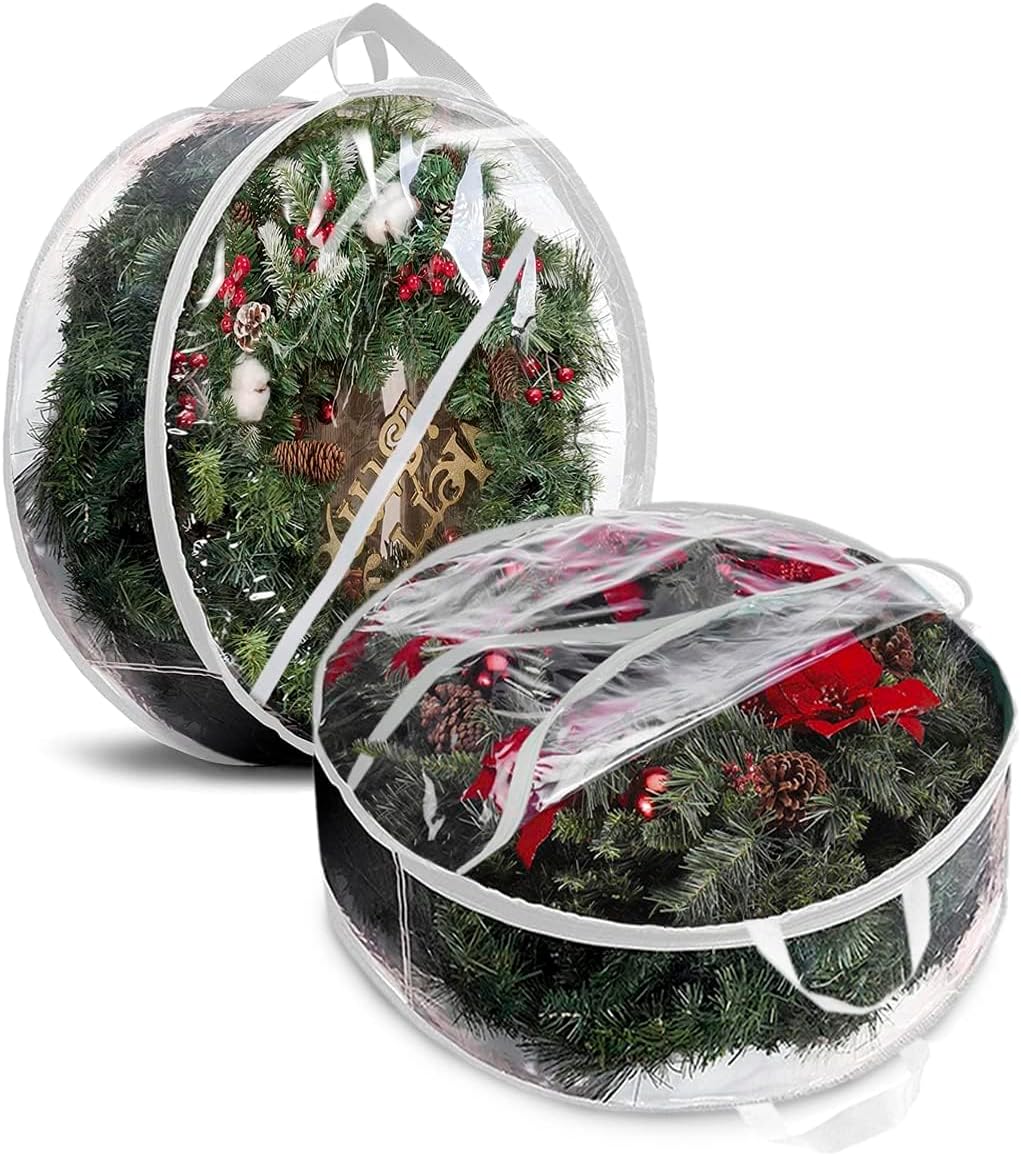 ProPik Christmas Wreath Storage Bag - Waterproof PVC Container for 48-Inch Wreaths | 2-Pack with Handles