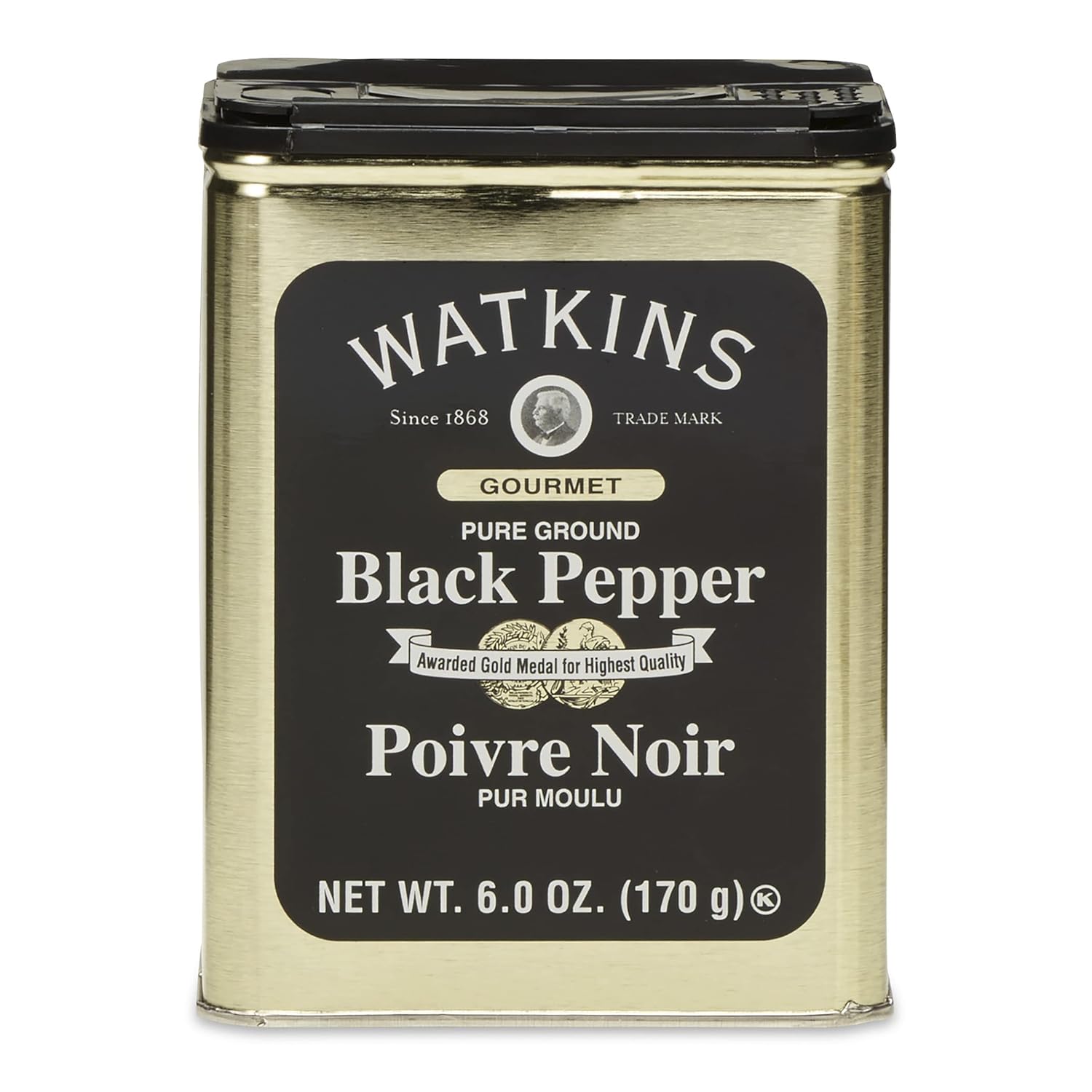 Watkins Gourmet Pure Ground Black Pepper - 6 oz Tin for Flavorful Cooking | 1-Pack