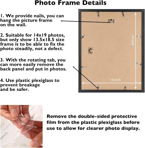 JCJMY 14x19 Picture Frame - Black Wall Gallery Frame with Shatter-Resistant Plexiglass | Horizontal & Vertical Formats