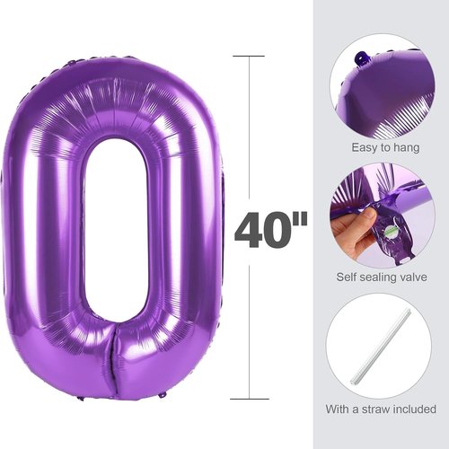 40 Inch Purple Number Balloon - Glamorous 40th Birthday Party Decoration for Women & Men