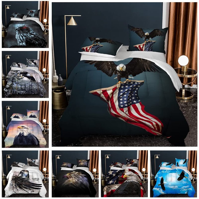 Albideyaa Wildlife Bald Eagle Kids Comforter Sets Queen Size Bed Bedding Set Nature Snow Forest 3D Print Duvet Animal Theme Boys Girls Teens Adult Quilt Set with 2Pillowcase