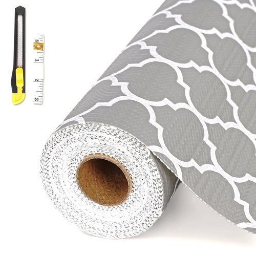 Drawer and Shelf Liner for Kitchen Cabinet,Non-Adhesive Cabinet Liner 18in x 10FT,Waterproof Shelf Paper Non-Slip Mats Cupboard Liners Contact Protect Dresser/Shelves/Table-Grey Lantern