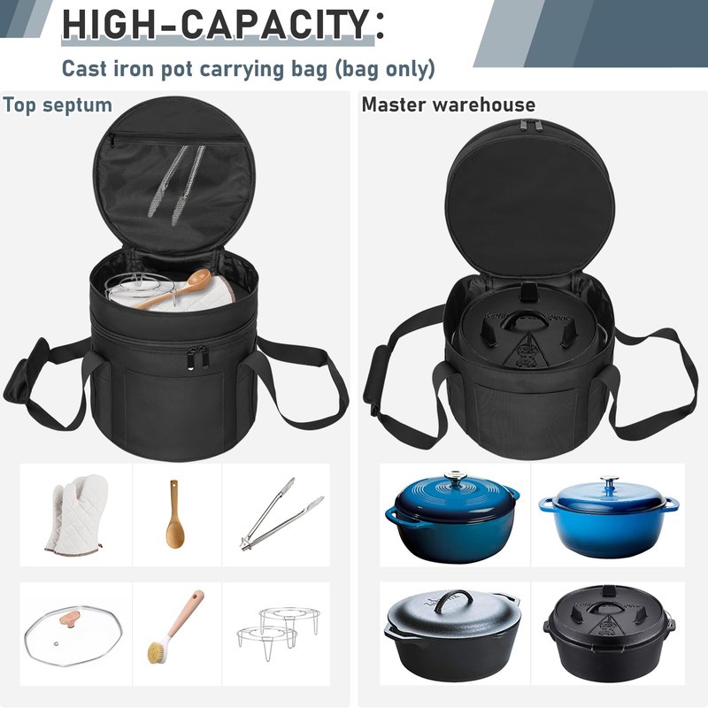 OUUTMEE Dutch Oven Bag for 8 Inch Dutch Oven, 2-Layer Oven Travel Bag