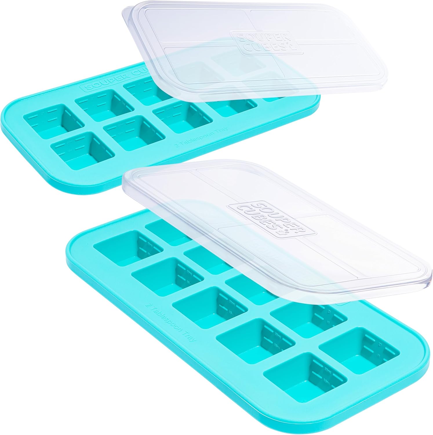 Souper Cubes Silicone Freezer Molds - 2 Tbsp Portion Control for Garlic, Herbs & More - Aqua | 2-Pack