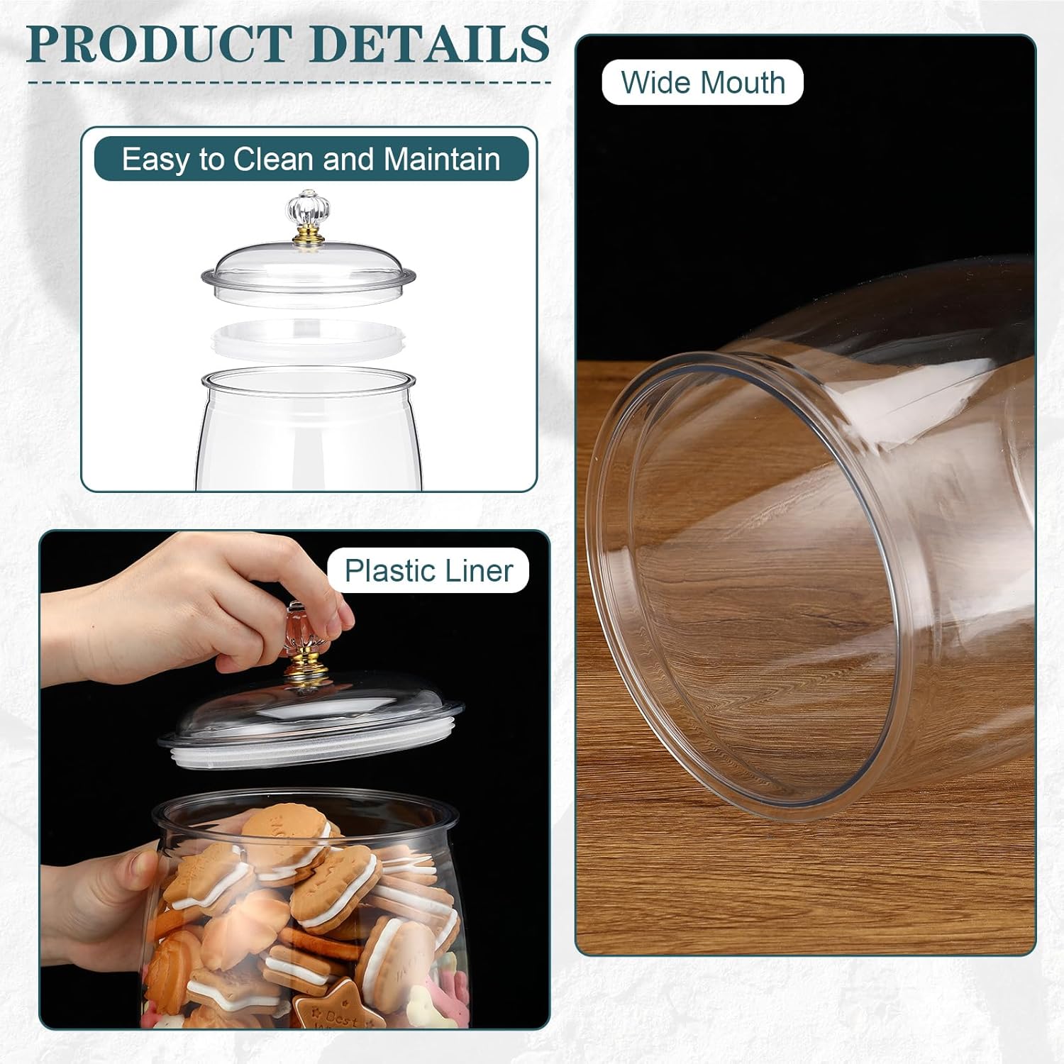 Nuogo 6 Pcs Clear Plastic Candy & Cookie Jars - Airtight Decorative Containers (42 oz, Classic)