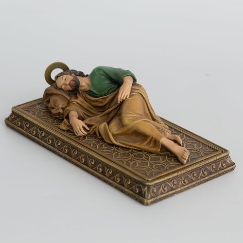 Buildclassic Saint Joseph Statue - Hand-Painted Religious Decor with Case Base & Metal Halo | 8.8" L