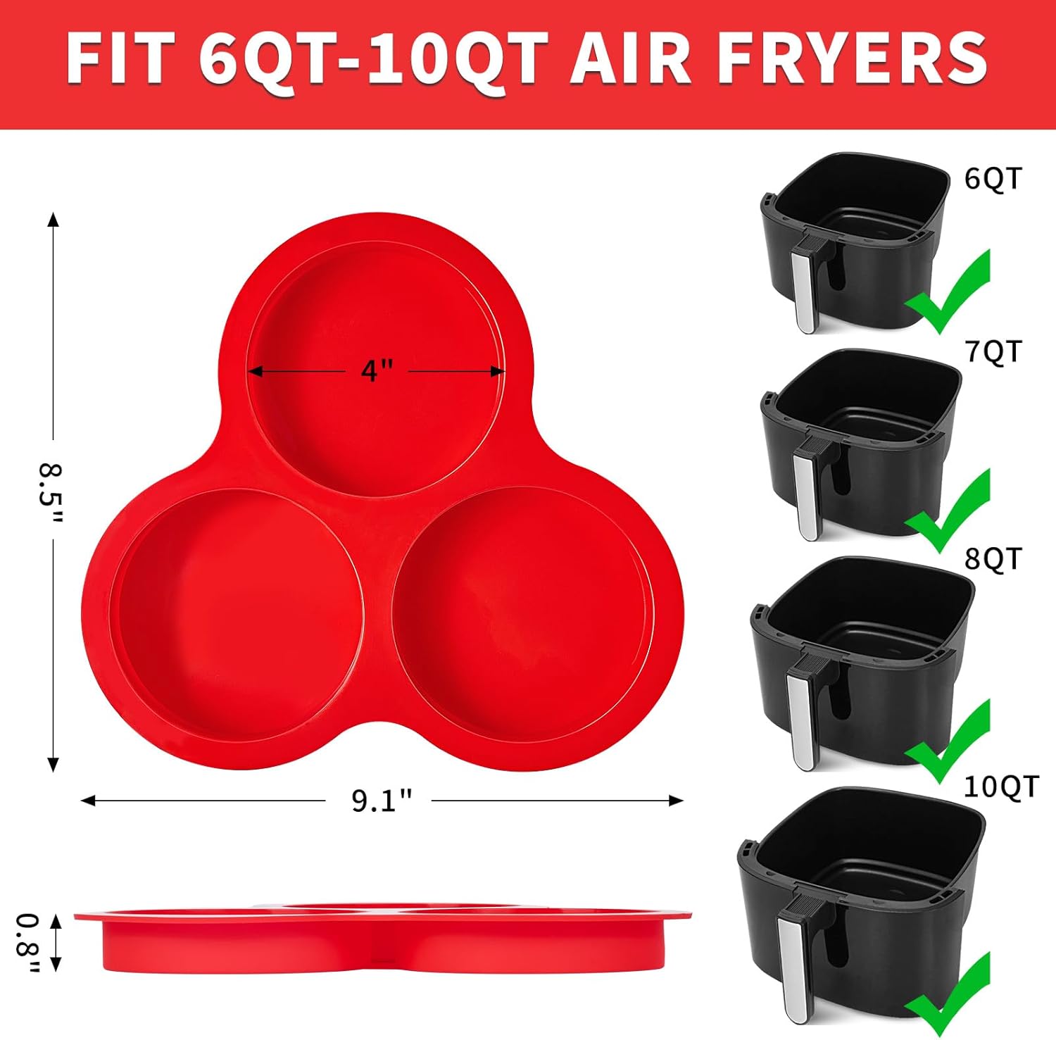 Puyeipt Air Fryer Silicone Egg Molds - 4 Inch Jumbo Round Muffin Top Pans for Breakfast Sandwiches | 2 Pack