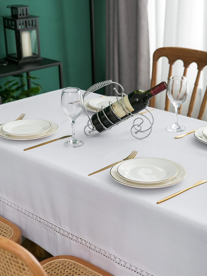 EHouseHome Heavy Duty Fabric Tablecloth with White Lace-Waterproof/Wrinkle Free/Stain Resistant/Oil Proof-for Dining,Indoor&Outdoor,Wedding,Holiday,White,Square 52x52Inch