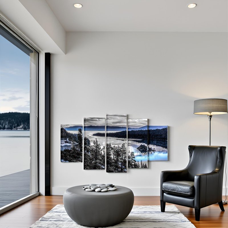 sechars Large 5 Piece Lake Tahoe Wall Art Decor Black and White Blue California Mountains Picture Photo Canvas Prints America Landscape Painting for Living Room
