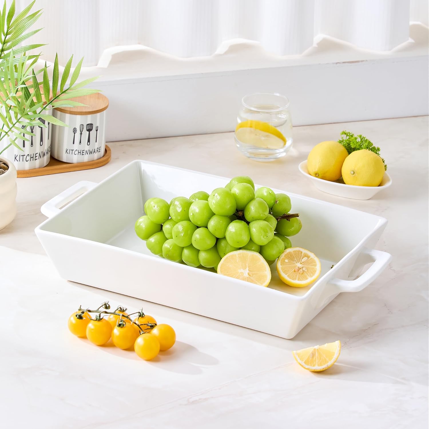 Regine Switzerland 4.6 Qt Large Rectangular Ceramic Baking Dish - 14x10 Inch Casserole Pan with Handles for Versatile Cooking