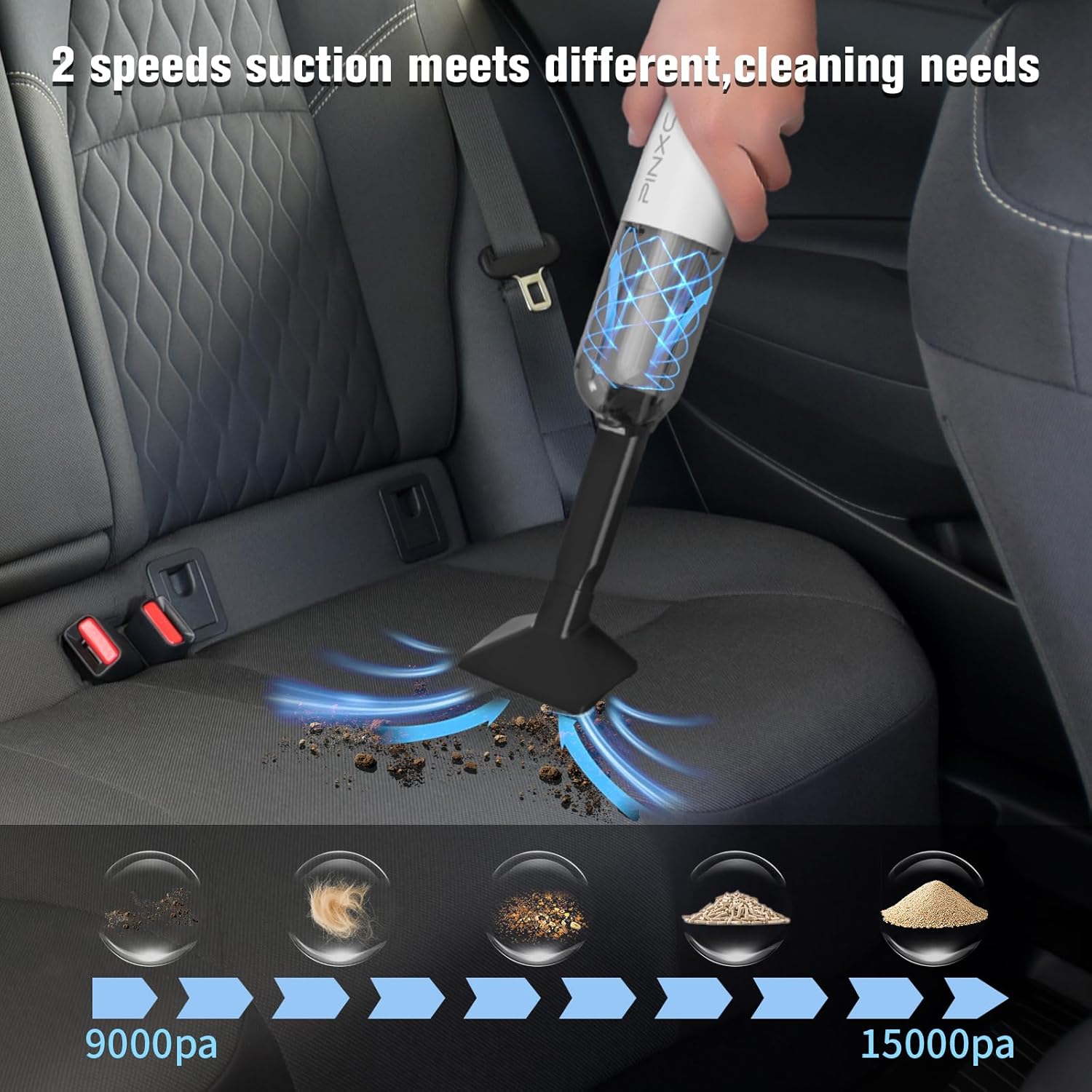 Skiennix Mini Vacuum Cleaner - Cordless 15000PA Handheld Power | 5-in-1 Portable for Car, Home & Pet Hair