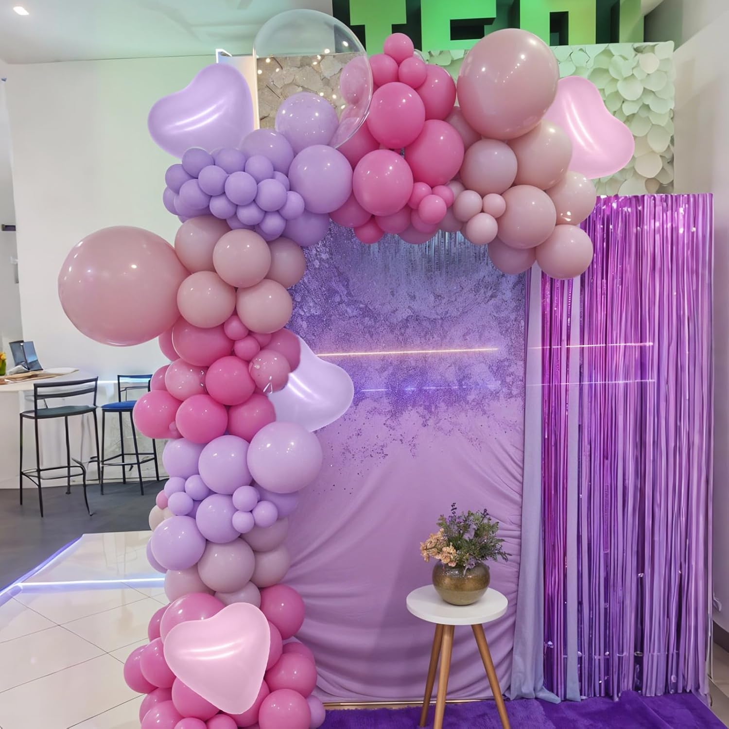 Skiennix 50pcs Pink & Purple Balloons - Macaron Heart Latex & Foil Star Balloons for Birthday & Baby Shower Decor