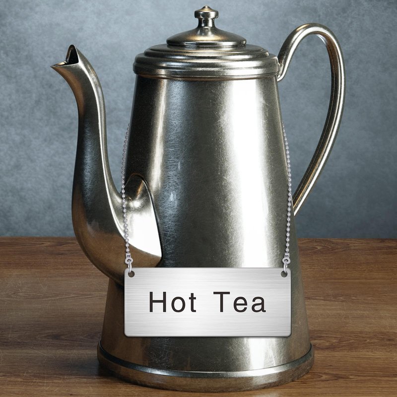 Hicarer 5 Pcs Stainless Steel Chain Signs 3-1/2 x 1-3/8 Beverage Table Display Hanging Chain Sign(Coffee, Decaf, Hot Water, Hot Tea, Iced Tea)