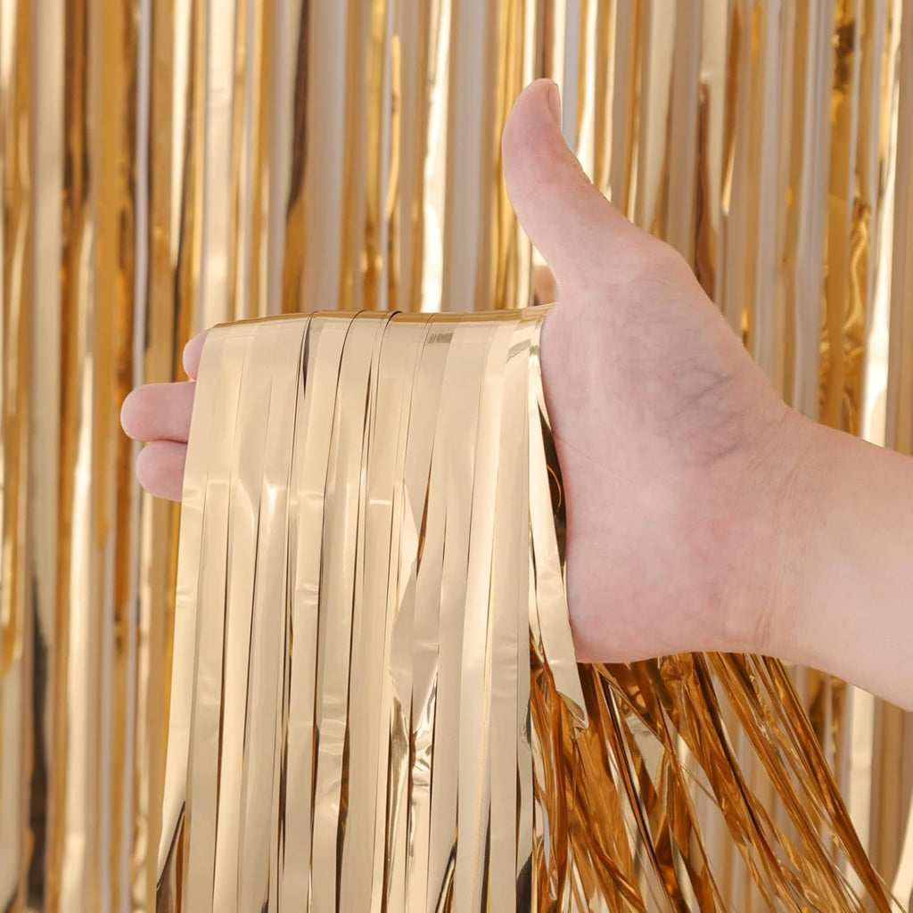 Voircoloria 4 Pack Champagne Foil Fringe Backdrop Curtains - Tinsel Streamers for Parties & Events