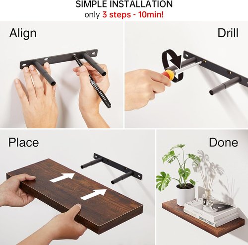 BAYKA Floating Shelves - Rustic Wood Bathroom Wall Shelf for Farmhouse Decor | Set of 3, Rustic Brown