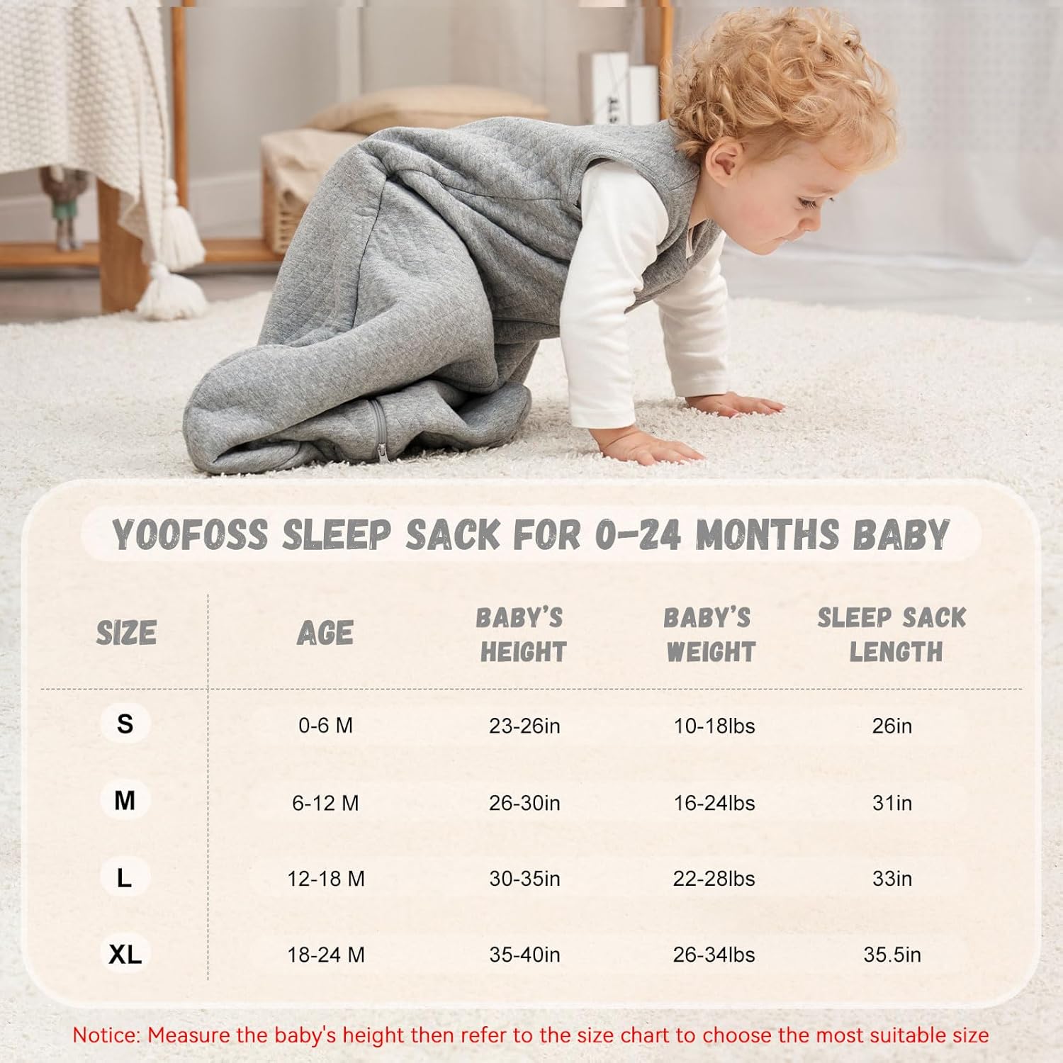 Yoofoss Baby Sleep Sack - 100% Organic Cotton Wearable Blanket for Infants 0-6 Months | TOG 2.5, 2-Way Zipper