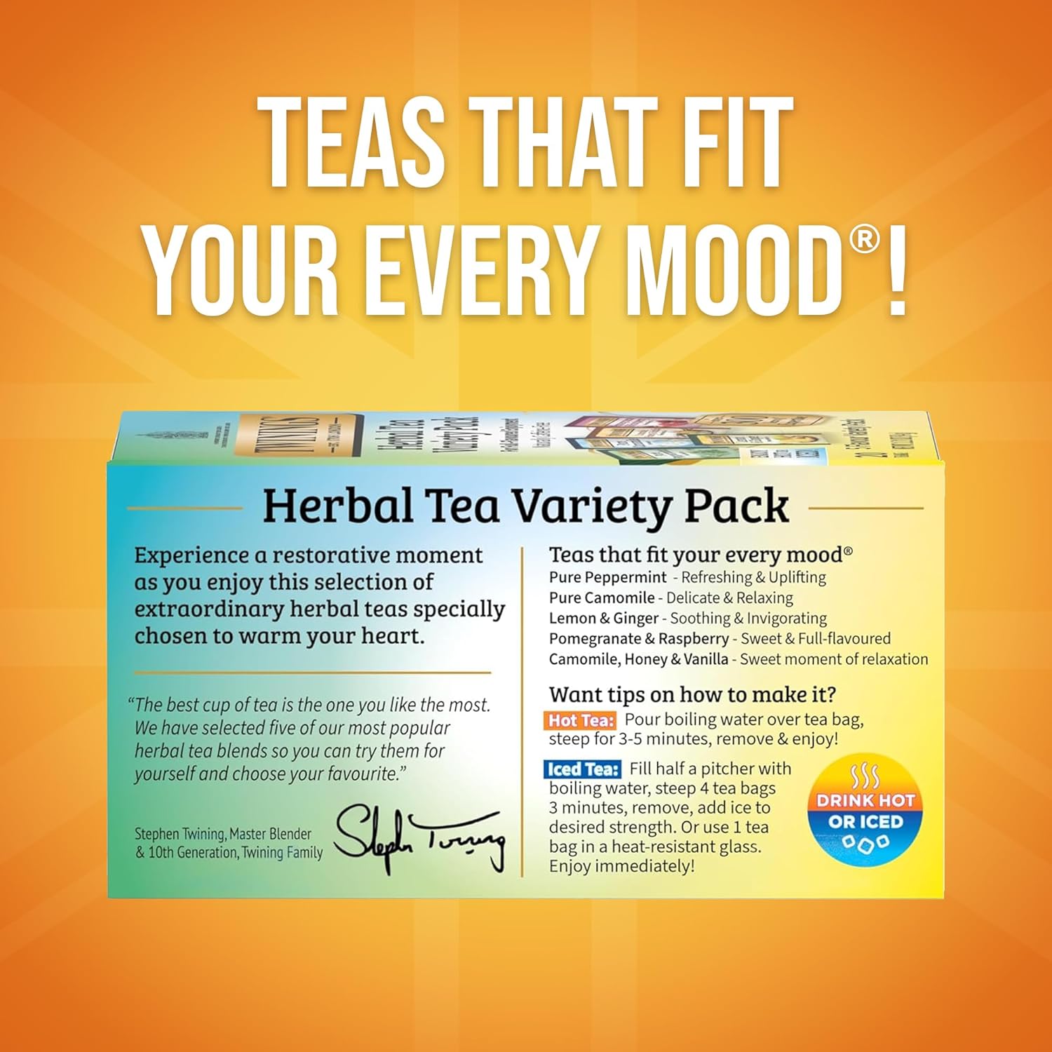 Twinings Herbal Tea Variety Pack - 20 Count (Pack of 6) | 5 Flavours, Naturally Caffeine-Free, Perfect for Hot or Iced Tea