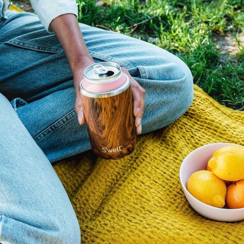 S'well Stainless Steel Drink Chiller, Fits 12oz Cans and Bottles, Teakwood, Triple Layered Vacuum Insulated Container Keeps Drinks Cold for Up To 6 Hours, BPA Free (Pack of 2)