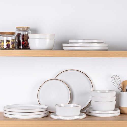 AmorArc Dinnerware Set for 6, 18 Pieces Ceramic Plates and Bowls Set, Handcrafted Speckled Stoneware Plates, Dishwasher & Microwave Safe Dishes - (White, Service for 6)