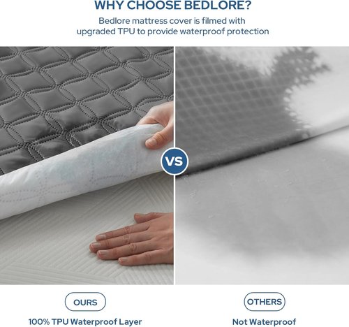 BEDLORE Waterproof Mattress Protector - Noiseless King Size Pad with Deep Pocket | Soft, Breathable, Washable (Gray)